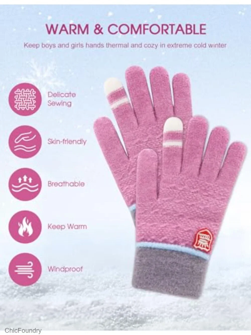 3 Pairs Kids Winter Gloves - Warm Wool Lined Thermal Mittens for Boys Girls